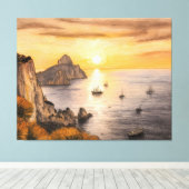 Toile Capri faraglioni rocks ocean sunset drawing with s (Insitu (Plancher de Bois))