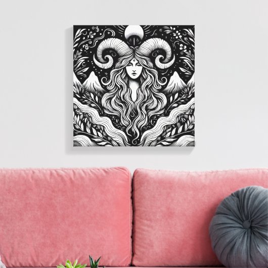 Toile Capricorn Goddess Etching Canvas Wall Art (Insitu(Salon))