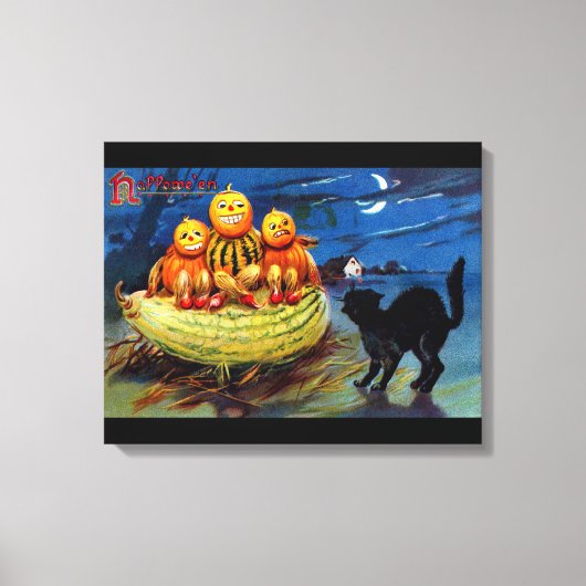 Toile Caractères citrouilles et Chat noir (Recto)