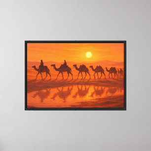 Toile Caravane du désert au coucher du soleil
