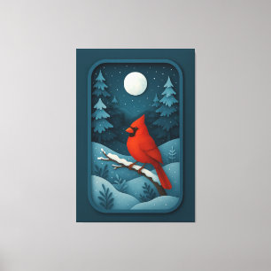 Toile Cardinal au clair de lune dans la forêt hivernale