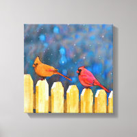 Cardinals on the Fence Painting - Art original
