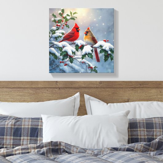 Toile Cardinaux rouges et Holly en neige (Insitu(Chambre))