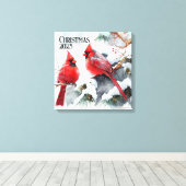 Toile Cardinaux sur Snowy Tree un Noël personnalisable (Insitu (Plancher de Bois))