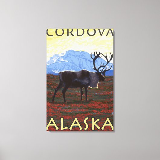 Toile Caribou Scene - Cordova, Alaska (Recto)