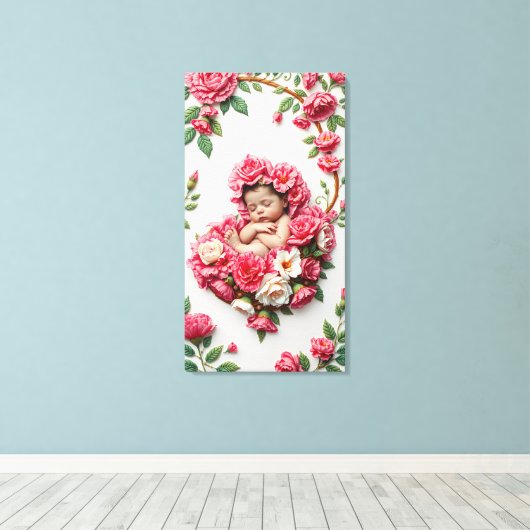 Toile Carnation Halo - Baby Girl Birth Flower Art (Insitu (Plancher de Bois))