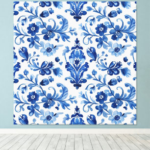 Toile Carreau floral bleu portugais vintage
