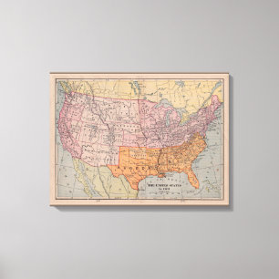 Toile Carte 1861 d'ère de guerre civile des USA de cru