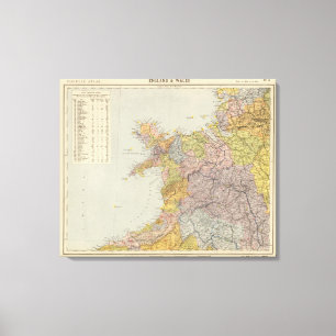 Toile Carte Angleterre, Pays de Galles 3 de ligne de