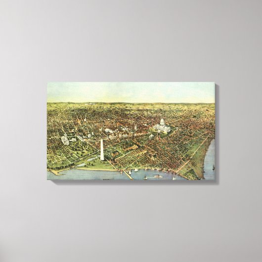 Toile Carte antique avec une vue panoramique de Washingt (Recto)