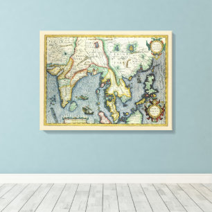 Toile Carte antique de l'Asie du Sud-Est par Mercator /