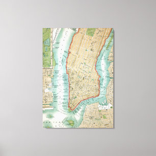 Toile Carte antique de Lower Manhattan et de Central