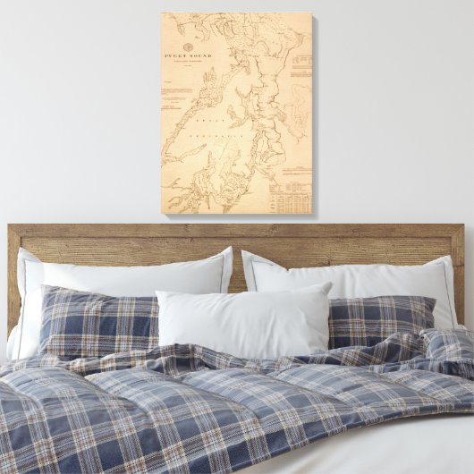 Toile Carte antique de Puget Sound (Insitu(Chambre))