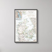 Toile Carte antique du Danemark, Danmark en danois, 1905 (Recto)