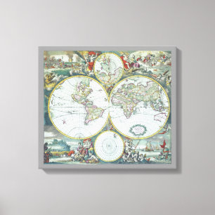 Toile Carte antique du monde du 17e siècle, Frederick De
