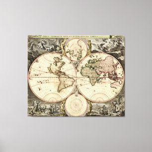 Toile Carte antique du monde par Nicolao Visscher, circa