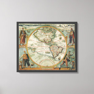 Toile Carte antique du Nouveau Monde les Amériques, Theo
