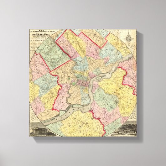 Toile Carte Autour De La Ville De Philadelphie (Recto)