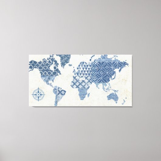 Toile Carte Batik Bleu Indigo du monde (Recto)