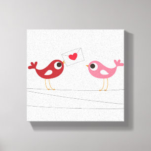 Toile Carte d'amour d'oiseaux