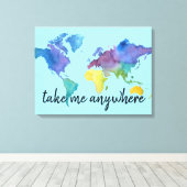 Toile Carte d'aquarelle décorée avec devis de voyage (Insitu (Plancher de Bois))