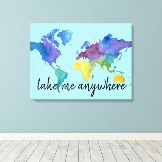 Toile Carte d'aquarelle décorée avec devis de voyage (Insitu (Plancher de Bois))