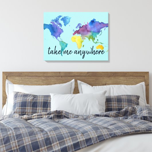 Toile Carte d'aquarelle décorée avec devis de voyage (Insitu(Chambre))