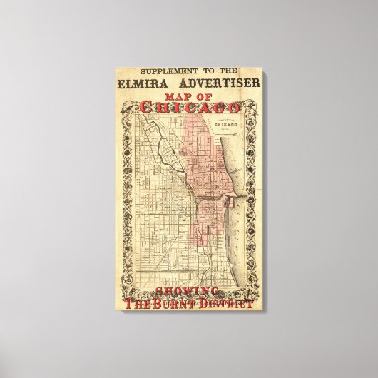 Toile Carte De Chicago Montrant Le District Brûlé (Recto)