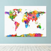 Toile Carte de la carte du monde aquarelle (Insitu (Plancher de Bois))
