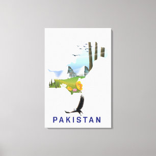 Toile Carte de l'affiche de voyage au Pakistan