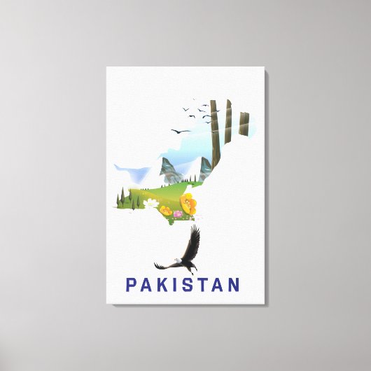 Toile Carte de l'affiche de voyage au Pakistan (Recto)