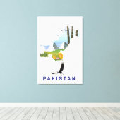 Toile Carte de l'affiche de voyage au Pakistan (Insitu (Plancher de Bois))