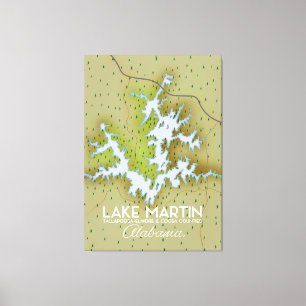 Toile Carte de l'affiche de voyage du lac Martin Alabama