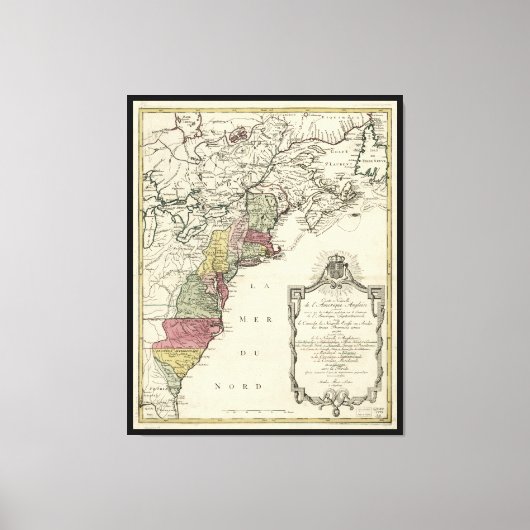 Toile Carte de l'Amérique coloniale par Matthaus Lotter (Recto)