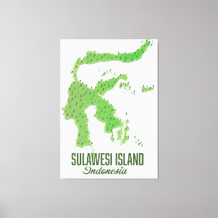 Toile Carte de l'île de Sulawesi Indonésie