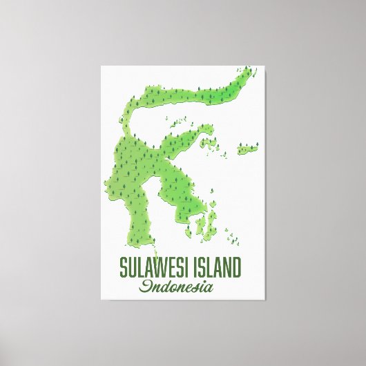 Toile Carte de l'île de Sulawesi Indonésie (Recto)