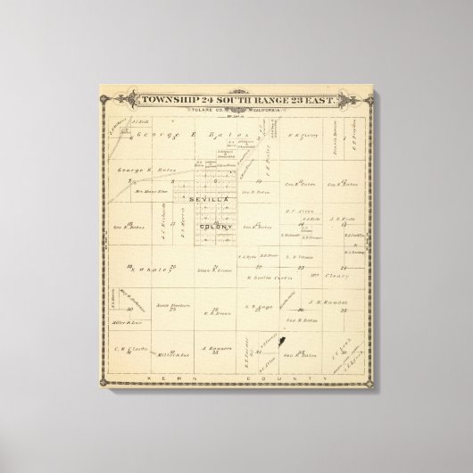 Toile Carte de section du comté de T24S R23E Tulare (Recto)