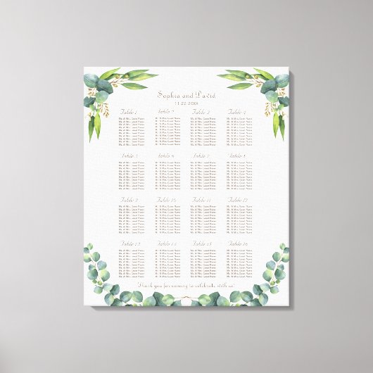 Toile Carte de siège Mariage Exotique Eucalyptus Feuille (Recto)