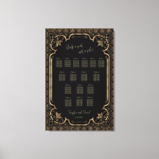 Toile Carte de siège Mariage noir Glam Gold (Recto)