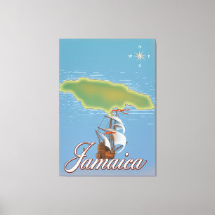 Toile carte de voyage de l'île jamaïcaine