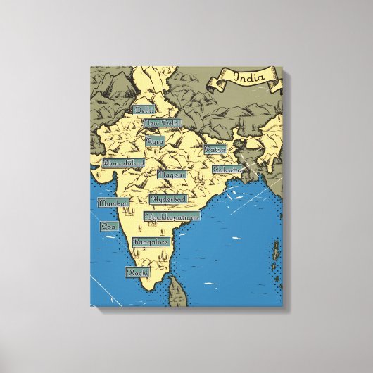 Toile Carte de voyage illustrée de l'Inde (Recto)