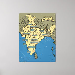 Toile Carte de voyage illustrée de l'Inde