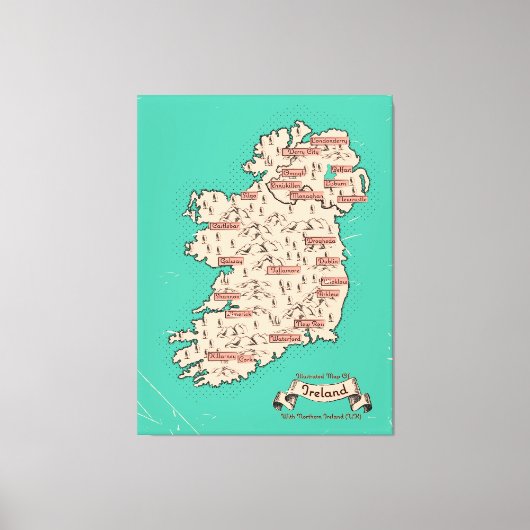 Toile Carte de voyage illustrée d'Irlande (Recto)