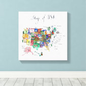 Toile Carte des attractions des États-Unis d'Amérique (Insitu (Plancher de Bois))