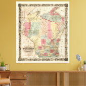 Toile Carte des cantons du Wisconsin de Colton (1851) (Insitu(Salon))