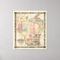 Carte des cantons du Wisconsin de Colton (1851)