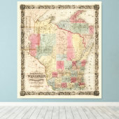 Toile Carte des cantons du Wisconsin de Colton (1851) (Insitu (Plancher de Bois))