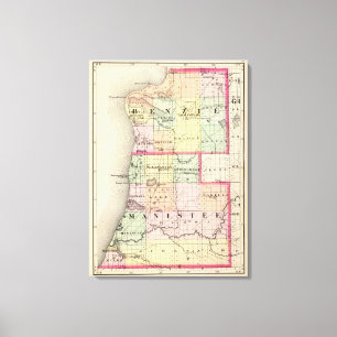 Toile Carte des comtés de Benzie et de Manistee,