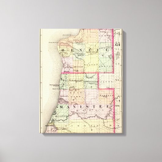 Toile Carte des comtés de Benzie et Manistee, Michigan (Recto)