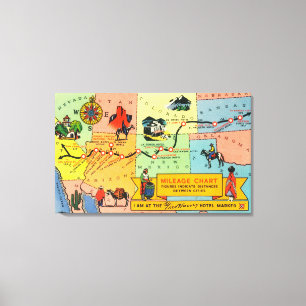 Toile Carte des emplacements des hôtels Fred HarveyCA à 